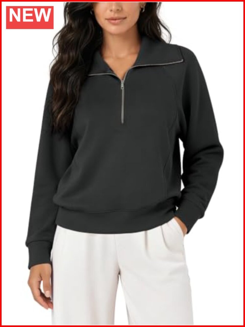 Modal Soft Half-Zip Sweatshirt Relaxed Fit Collared Pullover Top
